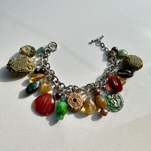 Sterling Silver Gemstone Dragon Charm Bracelet Jade Citrine Pearl Quartz